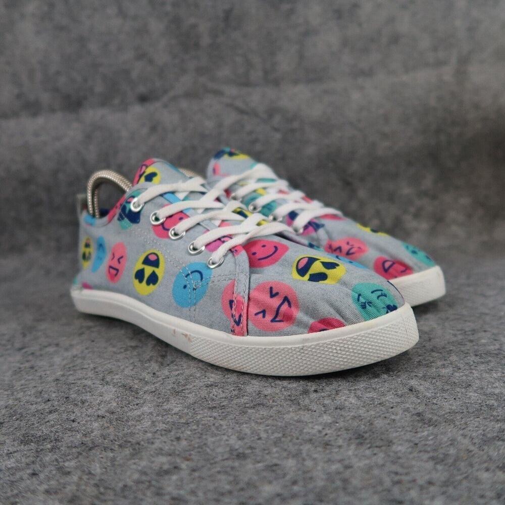 FabKids Shoes Kids 4 Sneakers Casual Emoji Print Smiley Face Lace Up School Grey